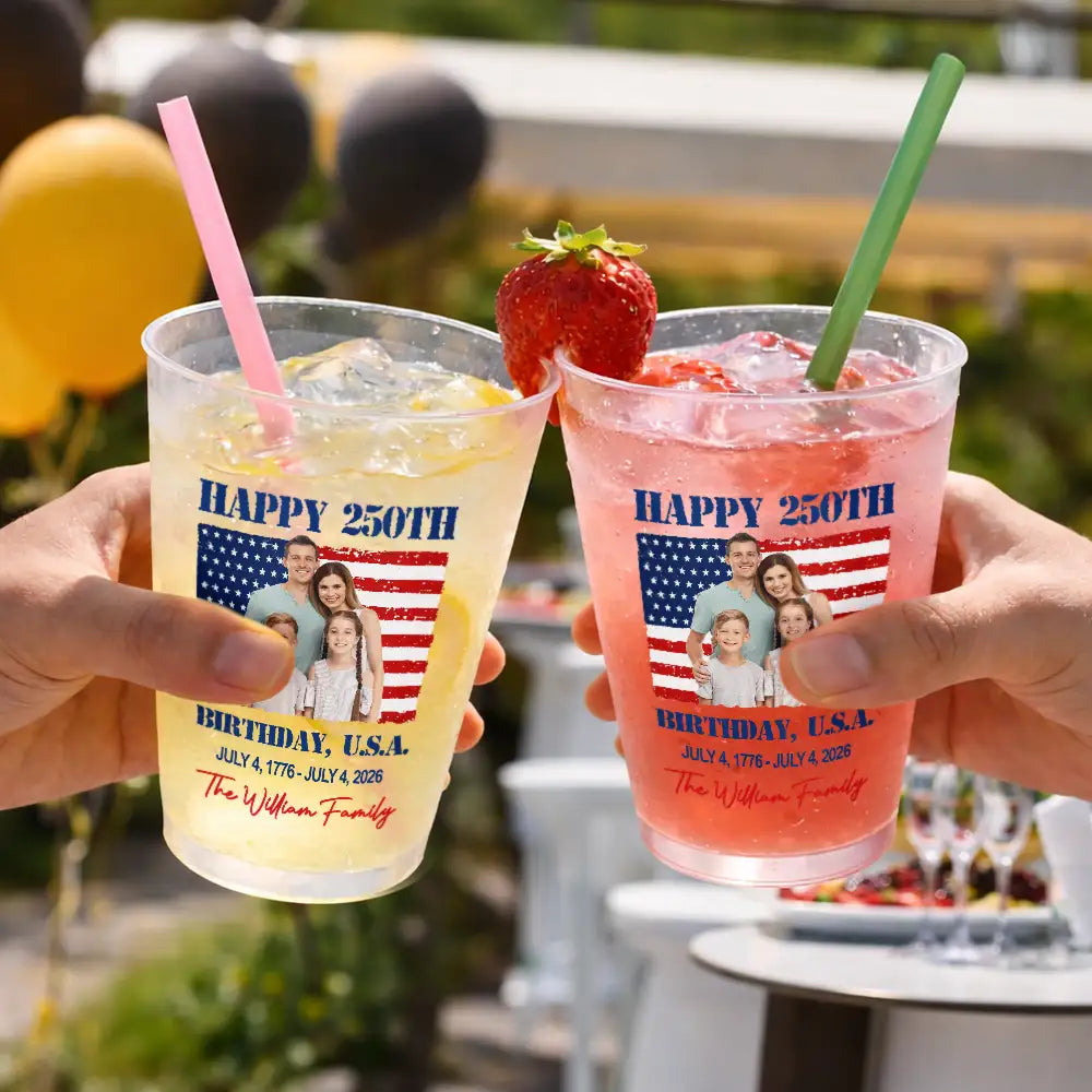 Custom Photo & Family Name Happy 250th Birthday USA - Personalized Frosted Cups
