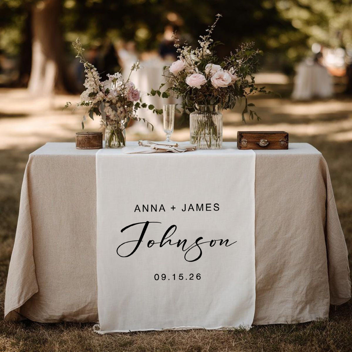 Custom Last Name Wedding Sign - Personalized Names Wedding Table Runner, Engagement Party Gift