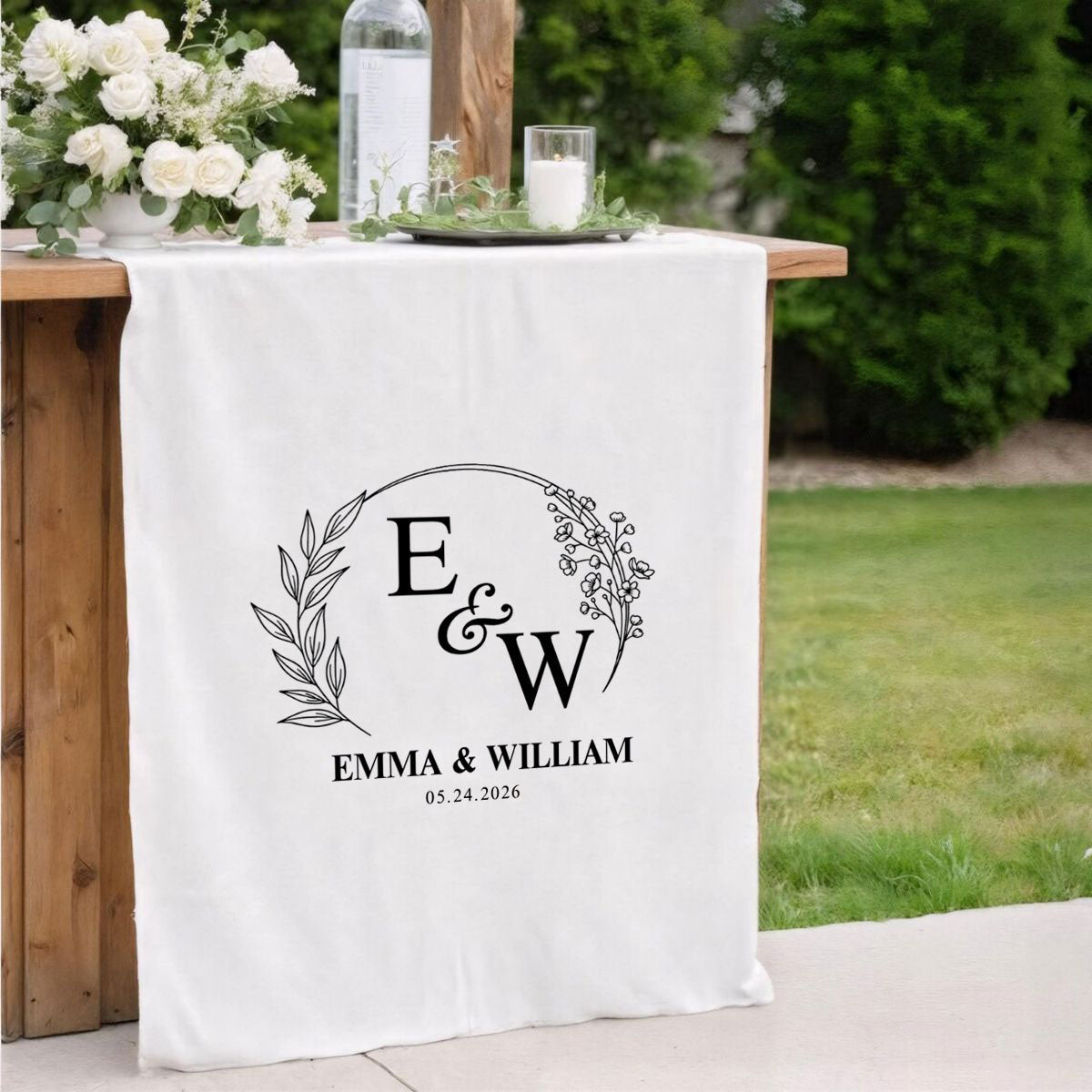 Personalized Wedding Table Runner, Custom Wedding Banner with Initials, Sweetheart Table Decor