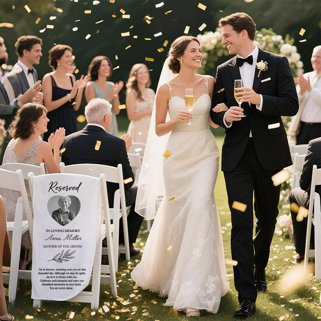 Custom Photo, Name & Relation Reserved Wedding Memorial Chair Sign, Personalized Wedding Chair Banner In Memory Of Loved Ones