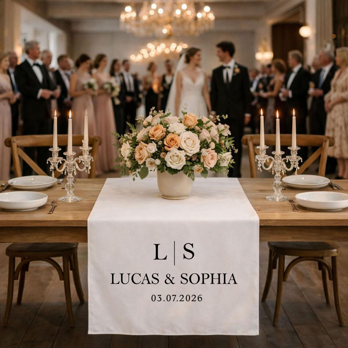 Initial Letter & Names - Personalized Wedding Table Runner, Sweetheart Table Sign, Engagement Party Decoration