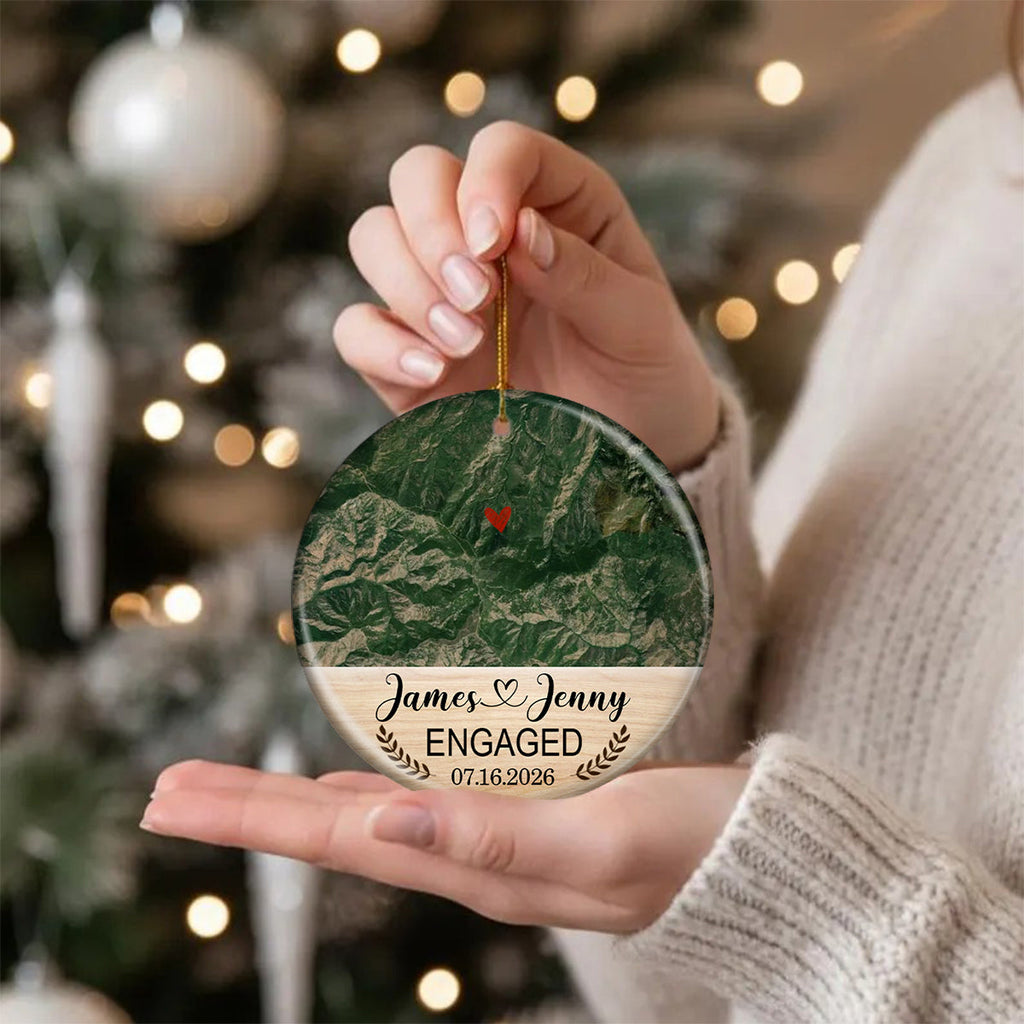 Engagement Ornament - Custom Photo, Location & Map Personalized Ceramic Ornament