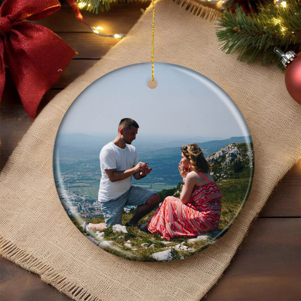 Engagement Ornament - Custom Photo, Location & Map Personalized Ceramic Ornament