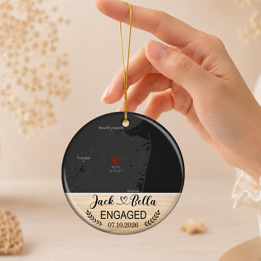 Engagement Ornament - Custom Photo, Location & Map Personalized Ceramic Ornament