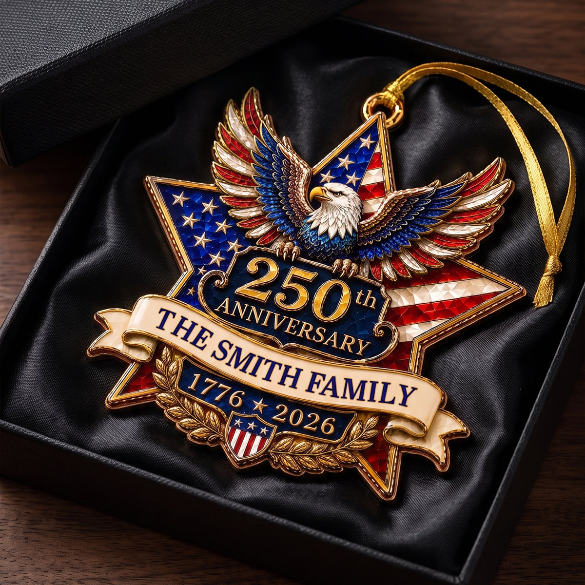 "American Pride Lives On" – 250th Anniversary Eagle Acrylic Ornament | Personalized Family Name Holiday Gift