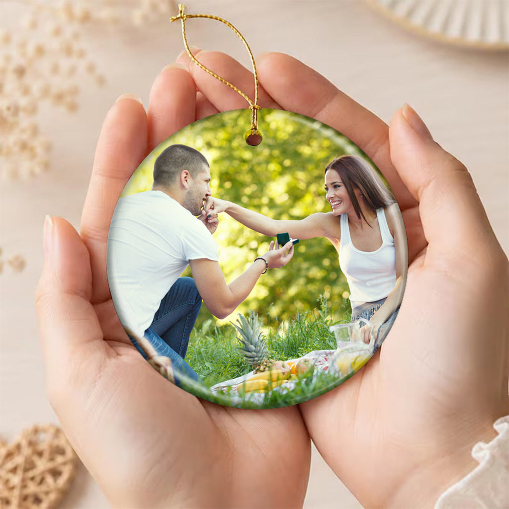 Engagement Ornament - Custom Photo, Location & Map Personalized Ceramic Ornament