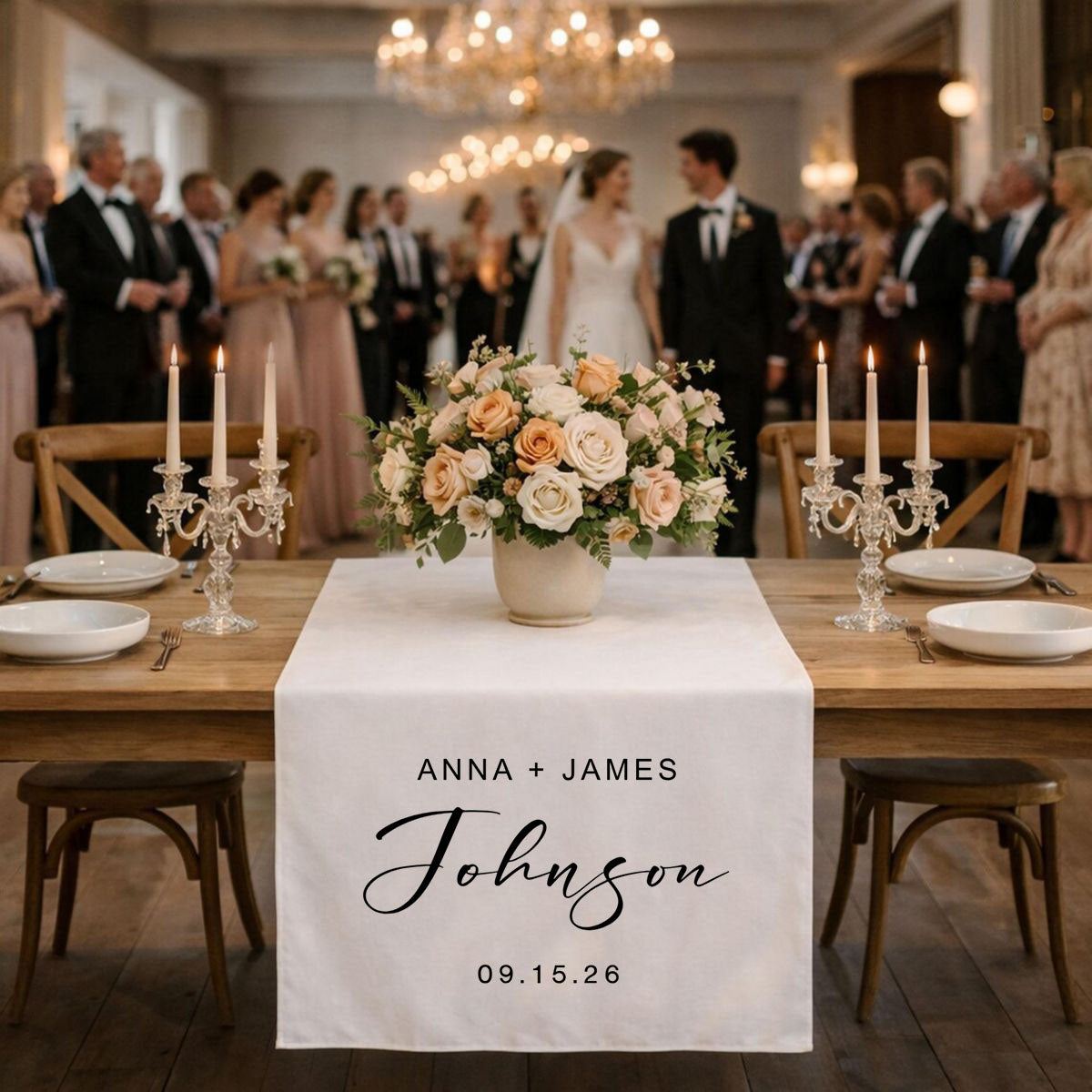 Custom Last Name Wedding Sign - Personalized Names Wedding Table Runner, Engagement Party Gift
