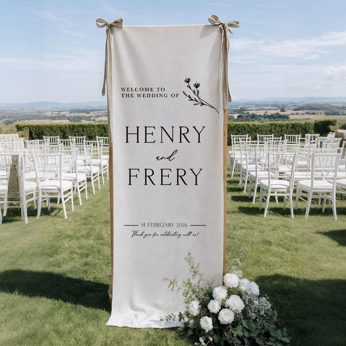 Custom Fabric Wedding Welcome Sign • Modern Wedding Sign • Wedding Banner • Personalized Wedding Decor • Engagement Party Sign