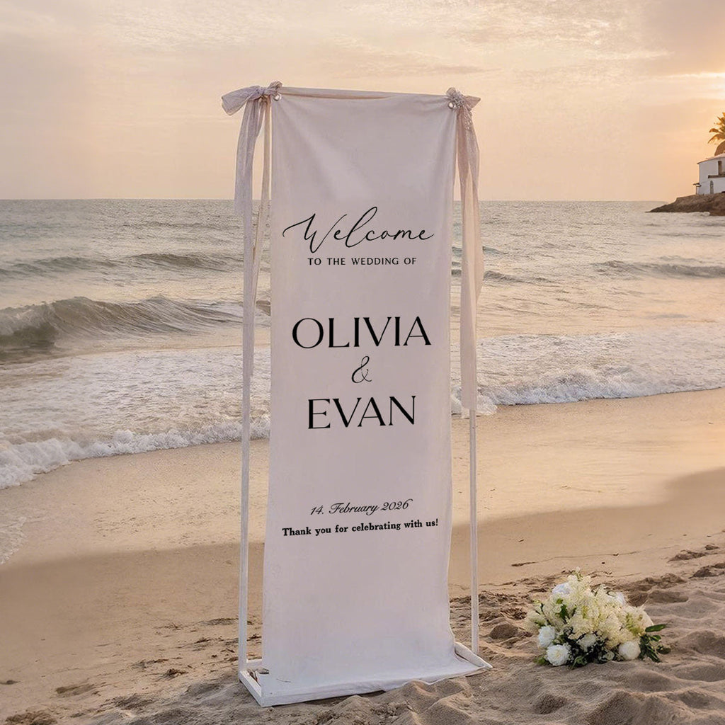 Custom Wedding Welcome Sign | Personalized Fabric Banner for Ceremony or Reception Entrance | Engagement Party Sign