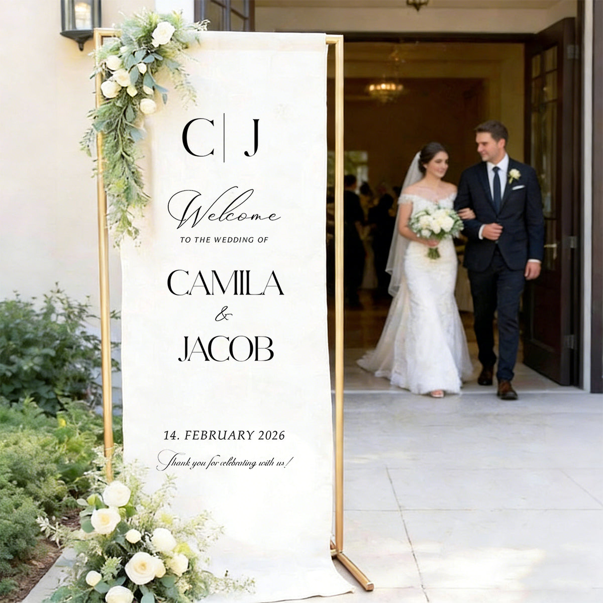Custom Wedding Welcome Sign Wedding Banner - Personalized Fabric Banner for Ceremony or Reception Entrance