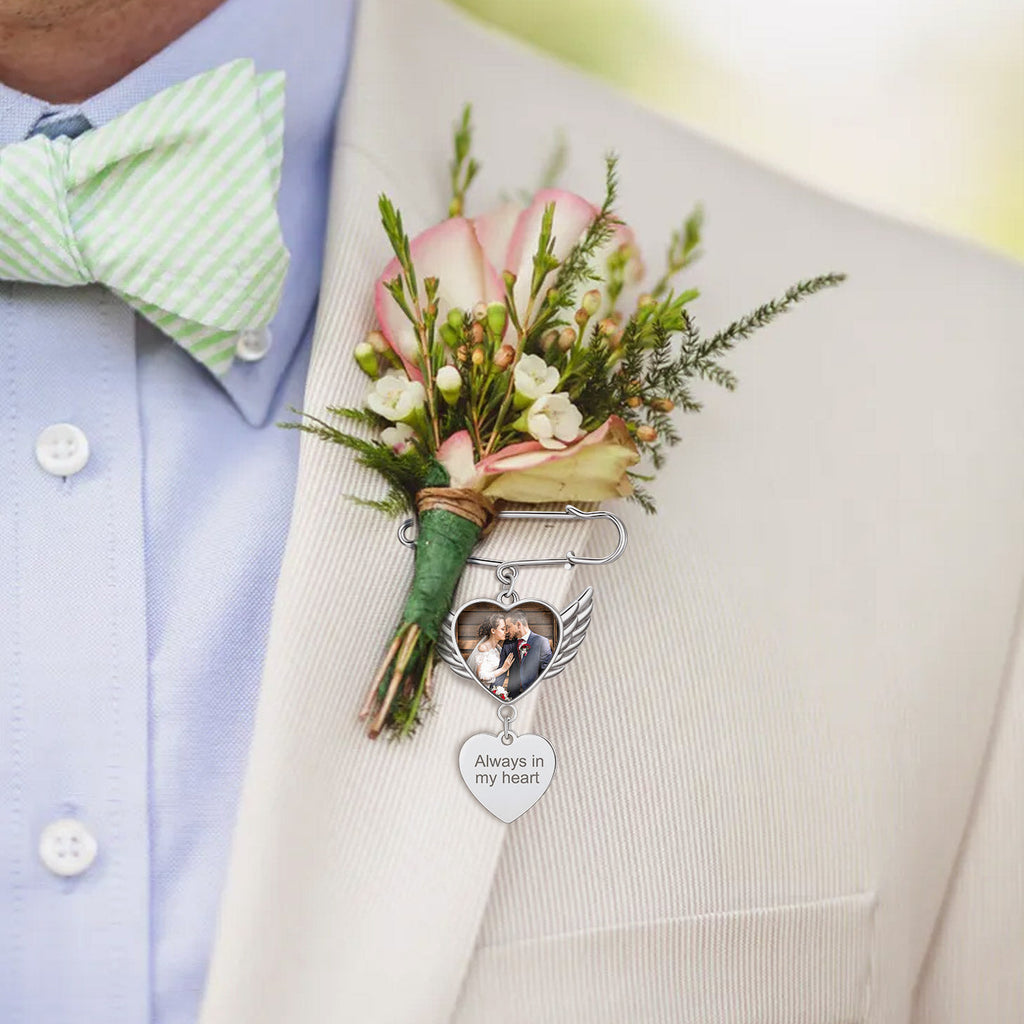 Personalized Angel Wing Wedding Bouquet Heart Picture Charms Brooch Pins