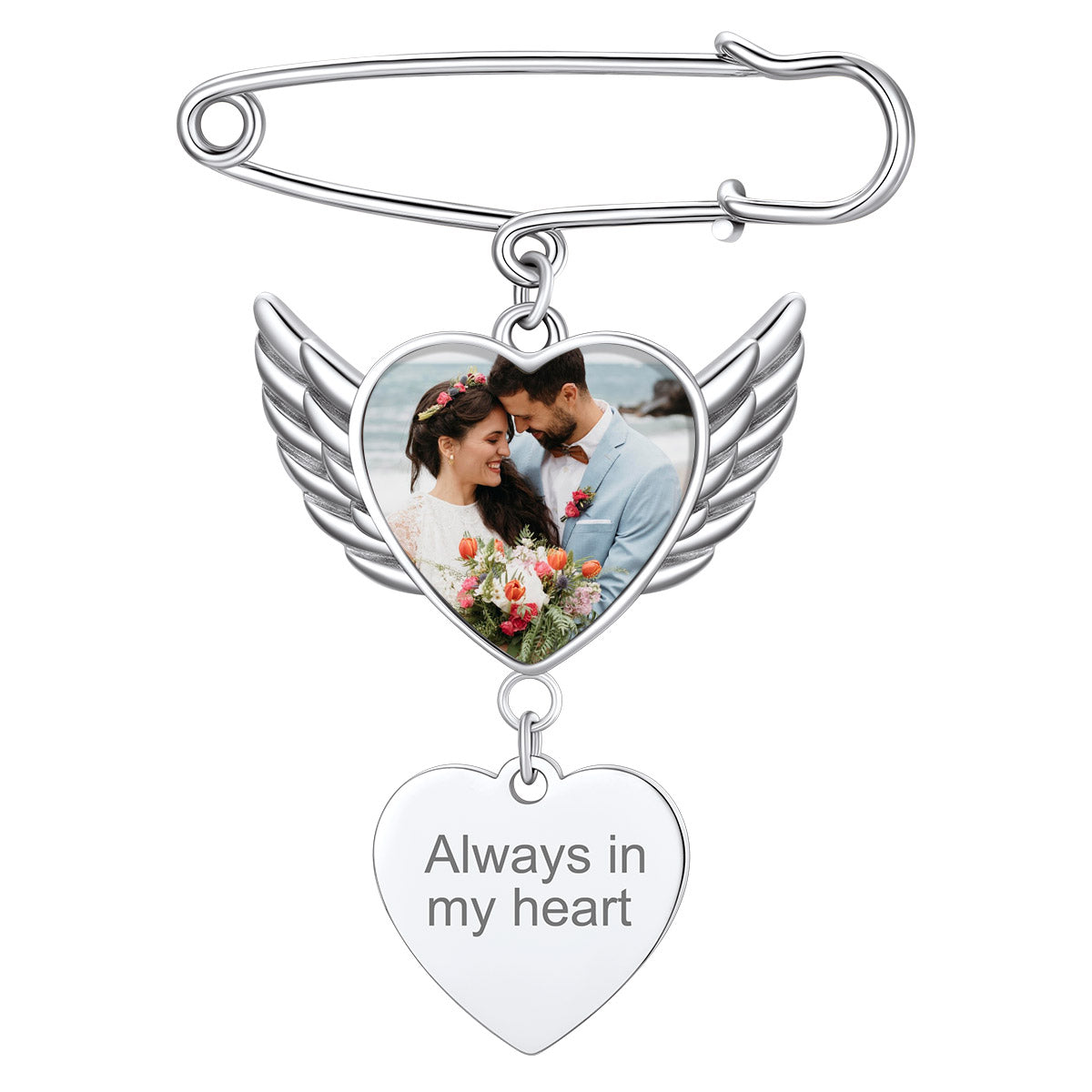 Personalized Angel Wing Wedding Bouquet Heart Picture Charms Brooch Pins